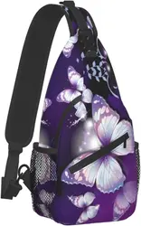 Sprakling borse a tracolla a farfalla viola Mini borsa a tracolla in corda Crossbody impermeabile Fashion Chest Daypack per donna Travel Runner