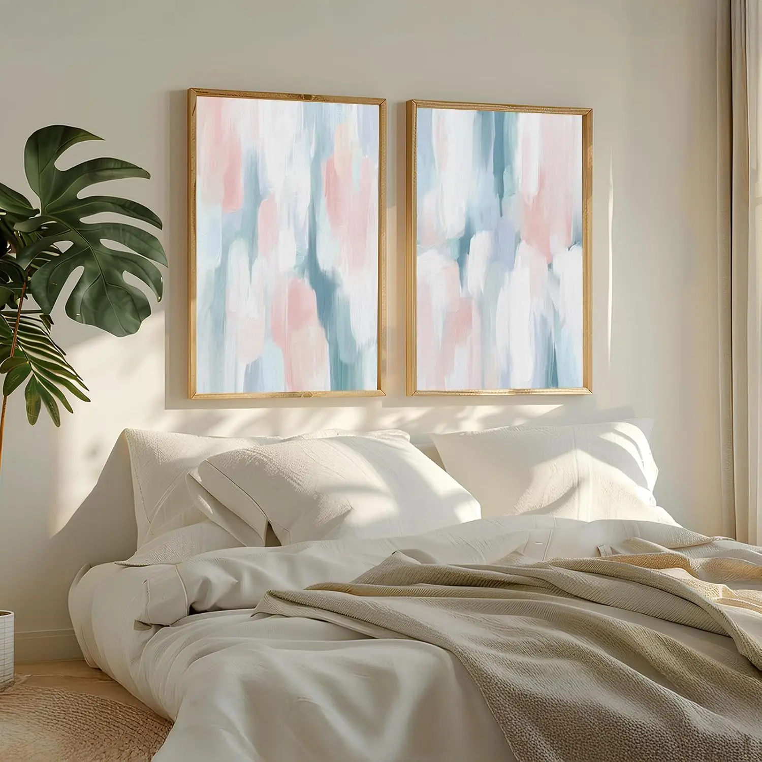 

2pcs Modern Art Pictures, Light Pink and Blue Walls, Art Academy Style Abstract Canvas Poster Printing, Bohemian Home Decoration