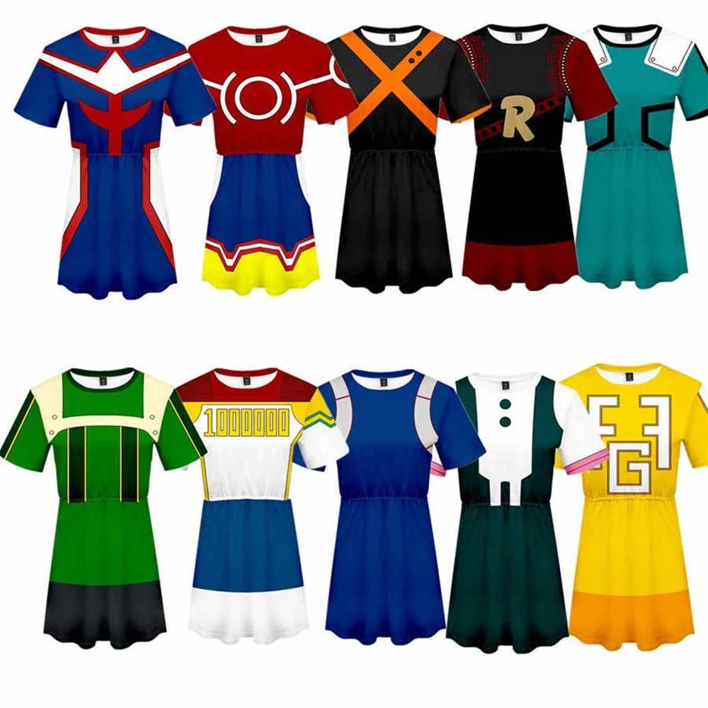Anime Cosplay Kostuum Ochaco Uraraka Todoroki Shoto Bakugou Katsuki Meisjes Jurk Zomer 3d Print Jurken Feest