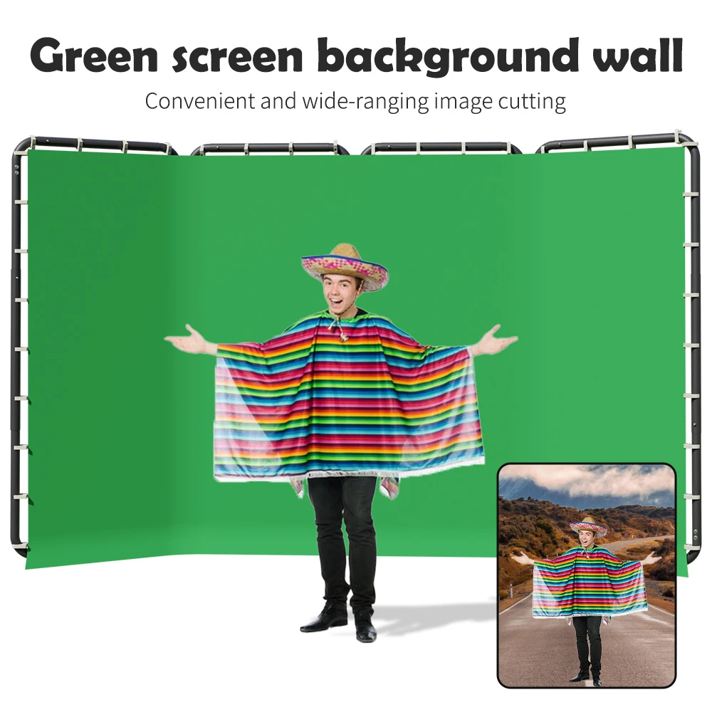 Background Stand 240CMx400CM with Green Screen Wall and Clip Photography Backdrop Frame For Living Video Recording Changing Room