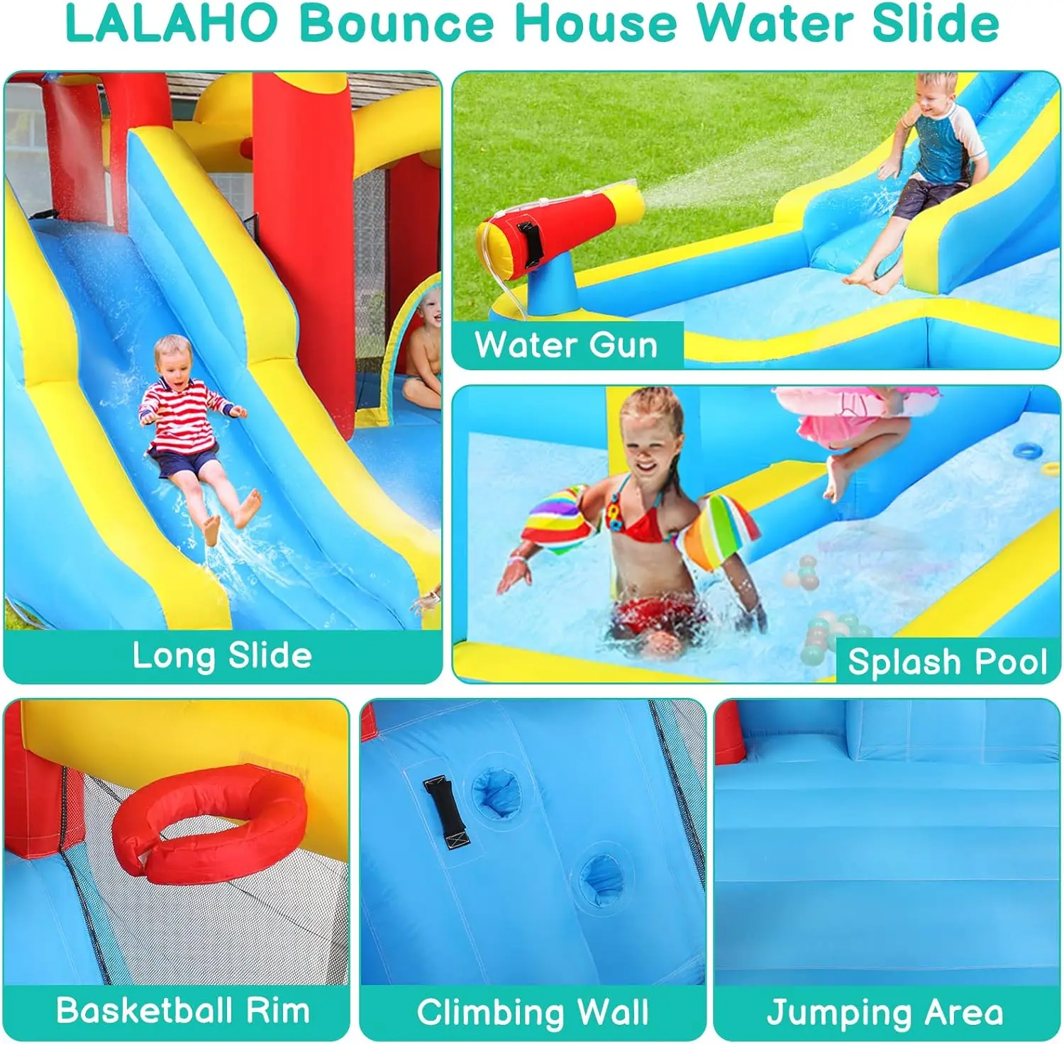 Opblaasbare Waterglijbaan, Buiten Opblaasbaar Bounce Huis W/Luchtblazer, Zwembad, Klimmuur & Waterpistool, Springkussen Voor Kinderen