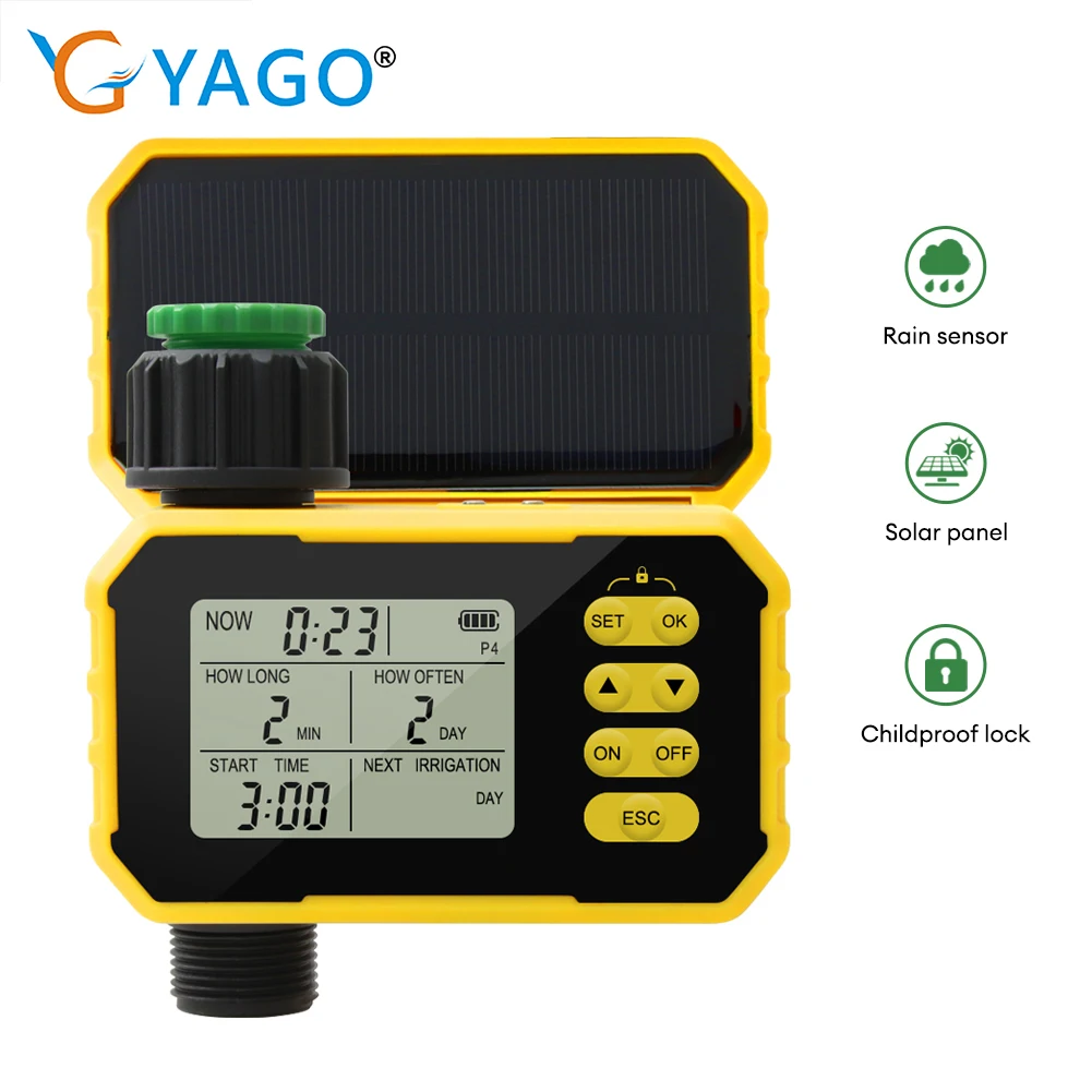 YAGO Household Solar Irrigation Timer LCD Automatic Irrigation System Outdoor Smart Garden Watering Tool Adjustable Program