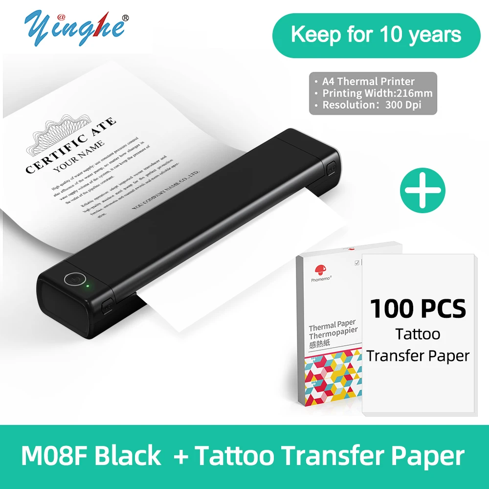 M08F A4 Paper Portable Thermal Printer 216mm Wireless Bluetooth Printer Compatible With Android iOS Laptop For Travel Office