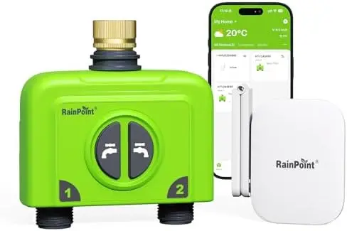 

RAINPOINT 2-зонный Wi-Fi таймер полива – Умный контроллер для шланга с функцией отсрочки полива и латунным входом