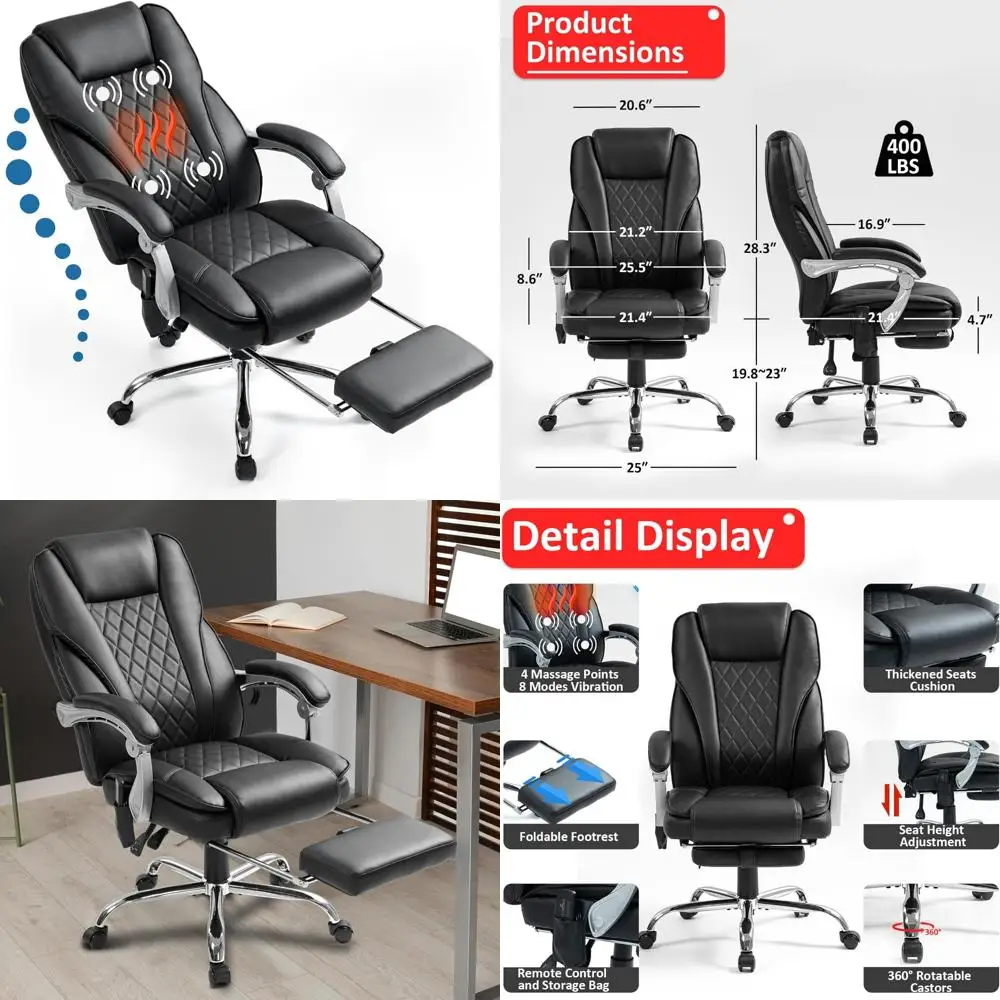 Ergonomic Executive Leather Office Chair with Massage, Heating, Reclining, and Footrest for Ultimate Comfort