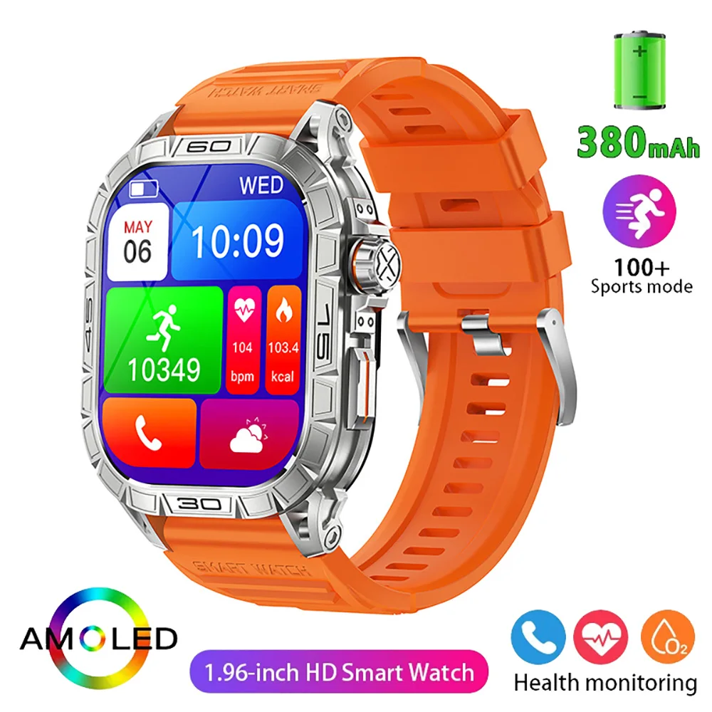 

1.96" AMOLED Screen Smart Watch Men Compass Bluetooth Call 380mAh Long Standby Health Monitor Sport Fitness Tracker Smartwatch