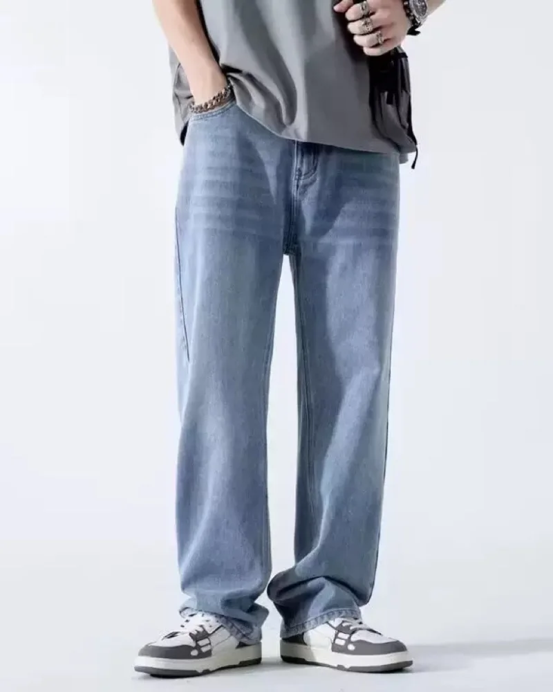 

Мужские классические повседневные джинсы с прямыми штанинами, мужские широкие черные джинсовые брюки, простые уличные джинсовые брюки в стиле ретро.