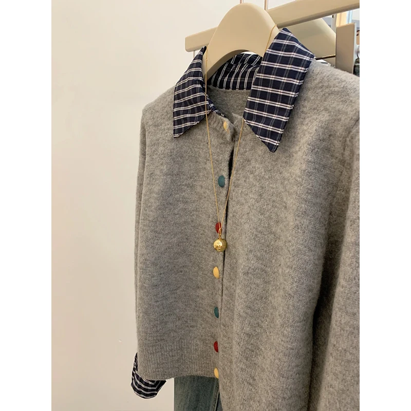 Faionable وهمية قطعتين سترة مشغولة من الصوف سترة المرأة ort تصميم تحسس ملابس خارجية الخريف الشتاء طويلة Sve طوق #4