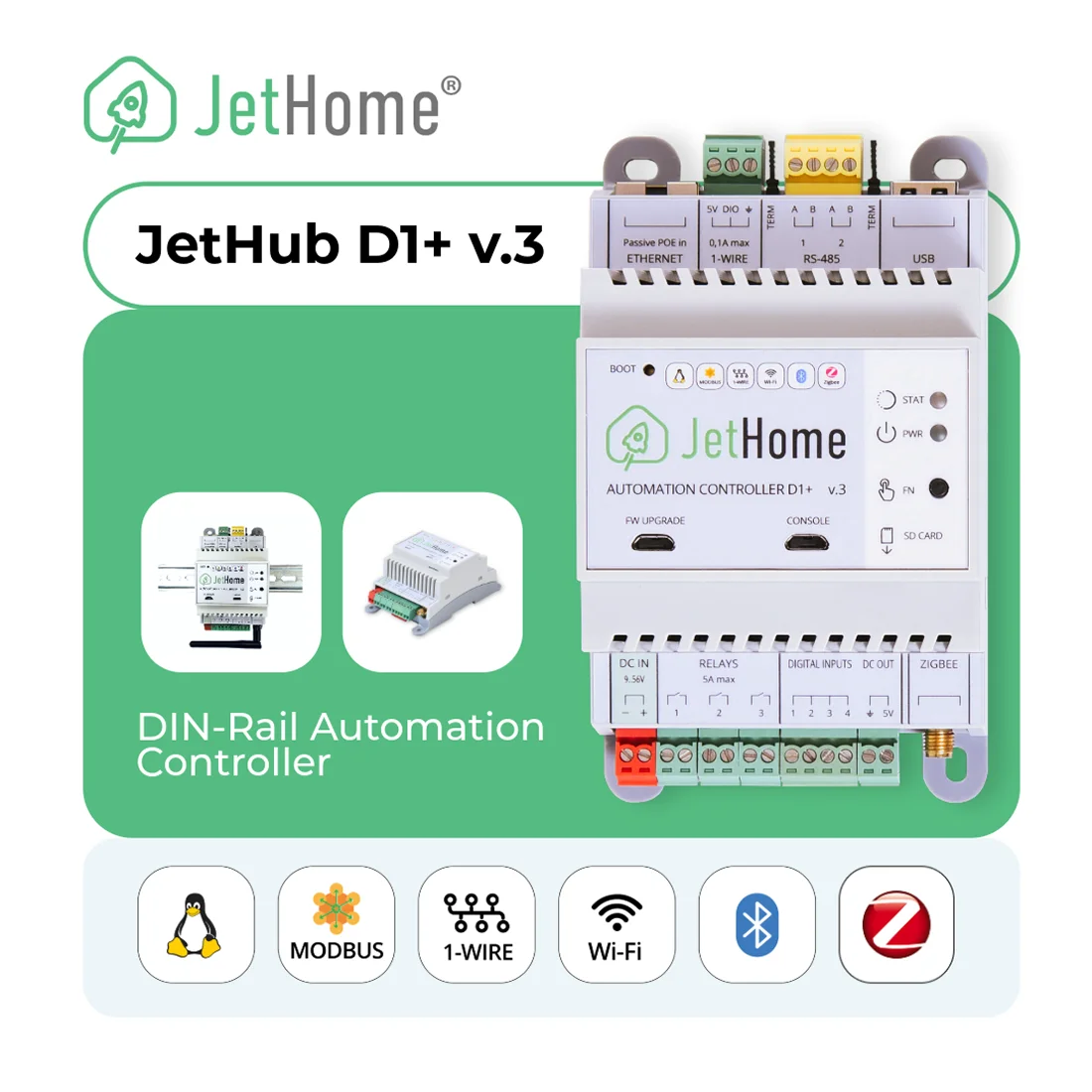 2026 Hot Sale JetHome D1+ V.3 JetHub Upgraded Version Energy-Saving Home Automation Central Control Module DIN Rail Smart Home