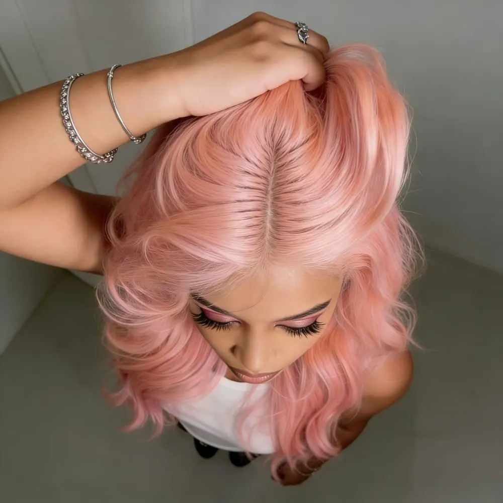 

Розовый парик с волнистыми локонами и кружевной передней частью из натуральных волос, 13x4 HD, для женщин, плотность 200%