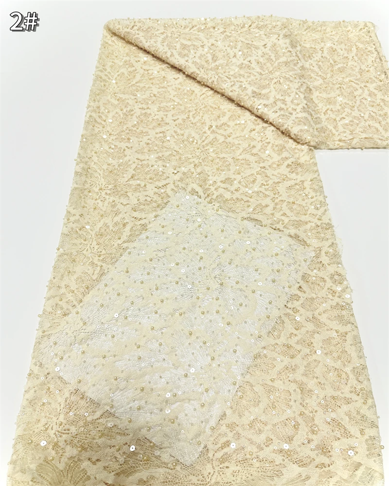 

African Bridal Lace Fabric 2025 Sequins Beaded Embroidery Nigerian Groom High Quality French Tulle for Wedding Party
