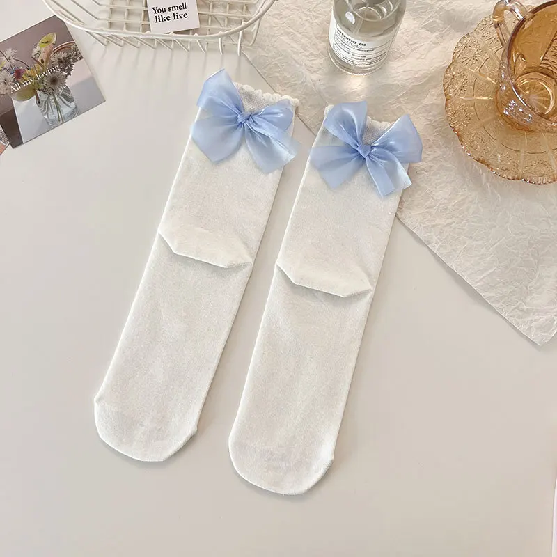 INS Sweet Girly Middle Tube Shoe Insoles Women Solid Color Spring Summer Princess Bowknot Decor Foot Pads