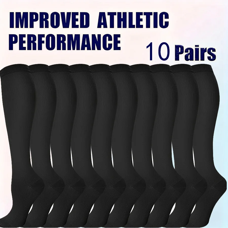 

10 пар компрессионных носков для женщин и мужчин для бега, езды на велосипеде, путешествий, носков до середины икры для медсестер и беременных дома.