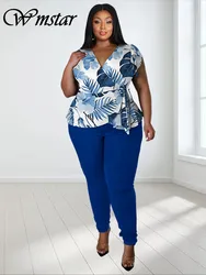 Wmstar Plus Size spodnie dwuczęściowe stroje ustawia damski letni ubrania z nadrukiem Top jednolite legginsy dopasowany do sprzedaży hurtowej Dropshipping