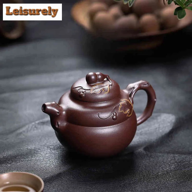 

200ml Luxury Yixing Purple Clay Teapots Handmade Gourd Pot Raw Ore Red Leather Dragon Mud Kettle With Filter Zisha Teaset Craft