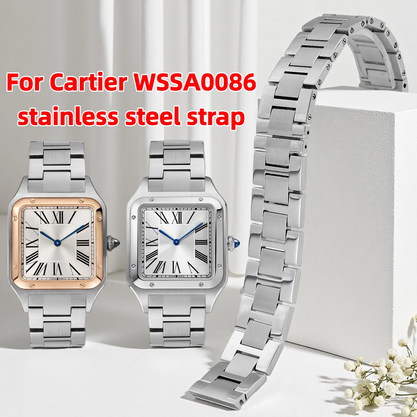 

Быстросъемный металлический браслет 316L для часов Cartier Santos Dumont, ремешок из нержавеющей стали WSSA0086, женский ремешок-цепочка для часов, 17,5 мм.