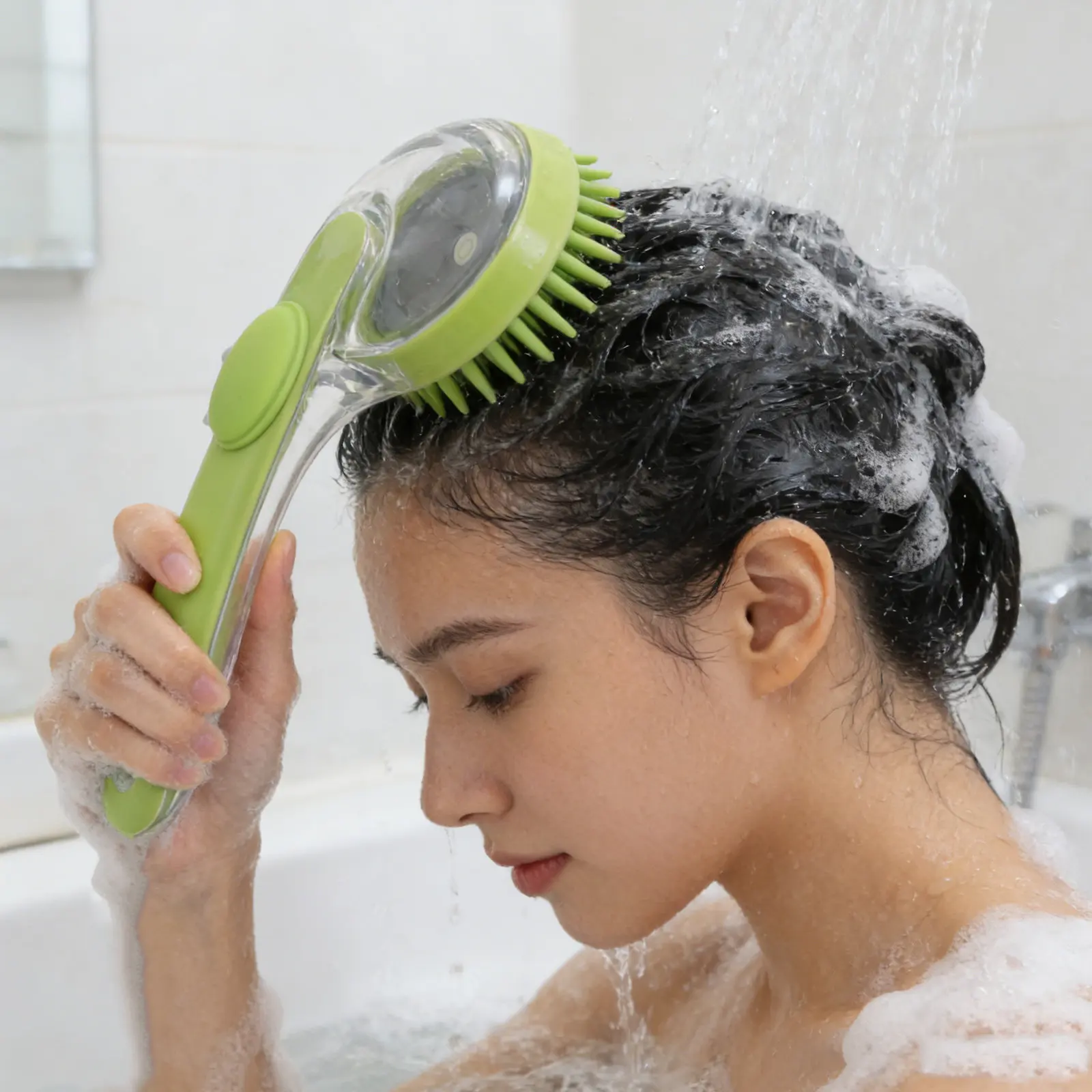 Elongated Handle Shampoo Massager Brush with Liquid Dispenser for Scalp Exfoliation Dandruff Removal Deep Cleaning Shower Hair
