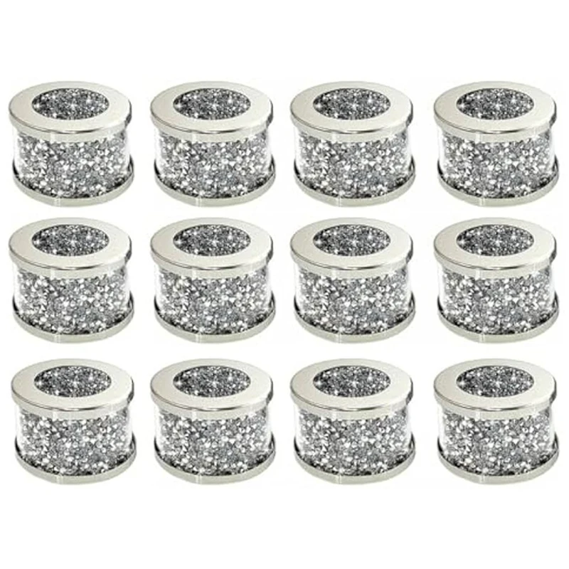 SEWS-12Pcs Crystal Glass Napkin Holder Napkin Rings,Glam Crushed Diamond Table Settings Bling Serviette Buckles Cloth Holder