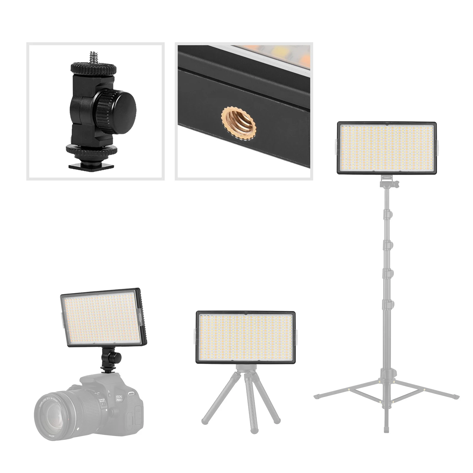 LED-416 LED Video Light Professional On-Camera Photography Light Panel 416PCS Bright Light Beads Adjustable Bi-Color Temperature