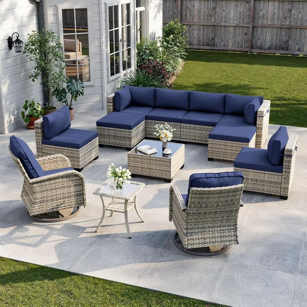 

12-Piece Patio urniture Set, Outdoor Patio urniture with Swivel Chairs Set, Ottomans, ular Patio Soa, Dual-Strand Wicker Rattan,