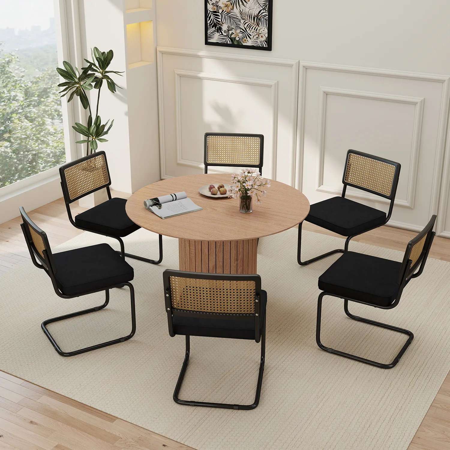 GrandCA HOME 2/4 Stück nordische Esszimmerstühle, mit holländischem Samt gepolstert, Edelstahlrahmen, Stühle mit Rattan-Rückenlehne für Wohnzimmer – Detail 11
