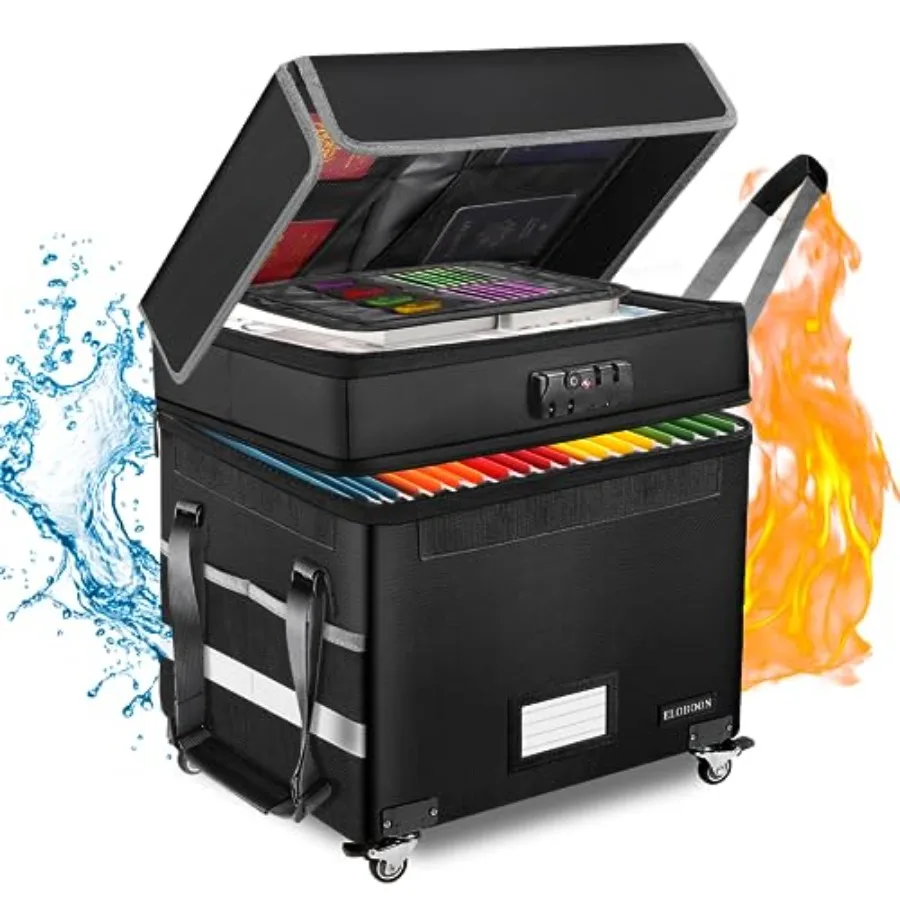 

File Box with Lock Fireproof Document Box with Wheels Collapsible File Organizer Box File Storage Box for Home and Office Filin