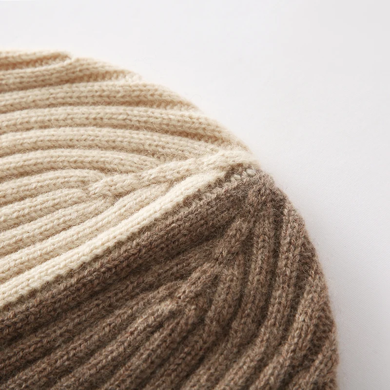 المرأة 100% الكشمير ثلاثة حبلا سميكة اللون منعت مخطط محبوك قبعة شتاء دافئ في الهواء الطلق يندبروف البلوز قبعات الرجال