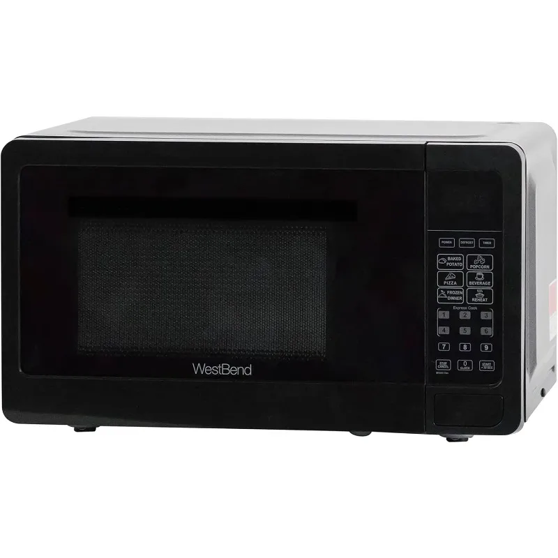

West Bend Compact Microwave Oven 700-Watts, Speed Defrost, Electronic Control Panel and Glass Turntable, 0.7 Cu.Ft., Black