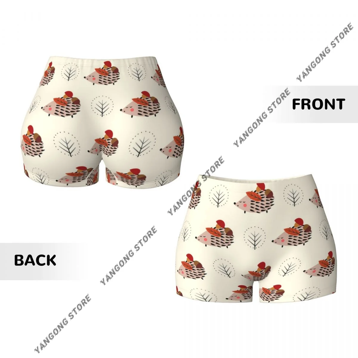 Yoga-Shorts, süßer Igel mit Pilz-Eichel- und Baummuster, für Damen, Biker, eng, elastisch, für Workout, Sport, Leggings, Sportbekleidung