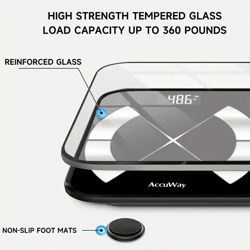 Inteligentna waga, cyfrowa waga łazienkowa, waga do pomiaru BMI i tkanki tłuszczowej, z aplikacją na smartfona.