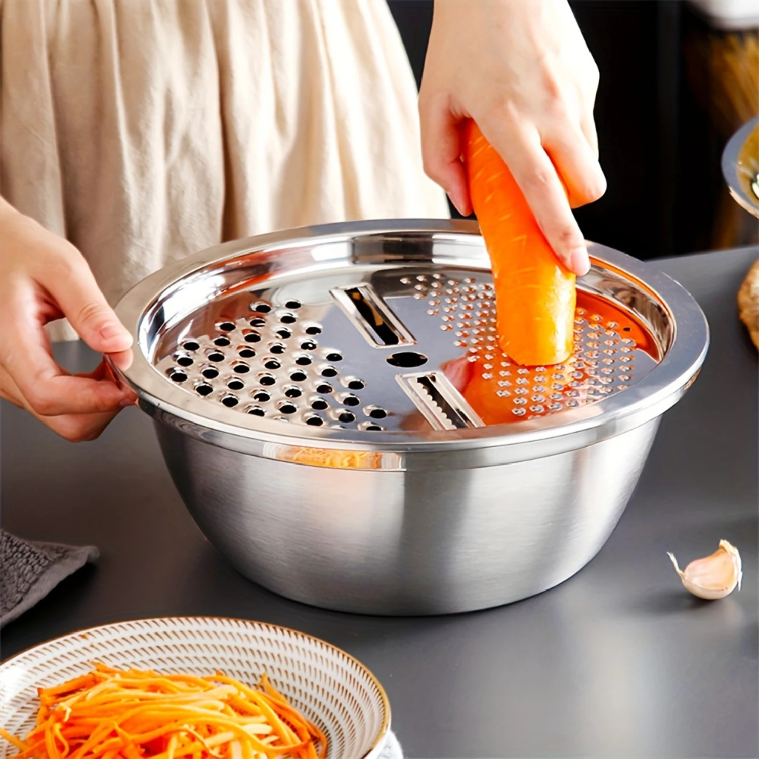 

Stainless Steel Kitchen Set Manual Grater, Colander & Rice Washer - Multifunctional Vegetable And Fruit Prep Tools A Must-Have