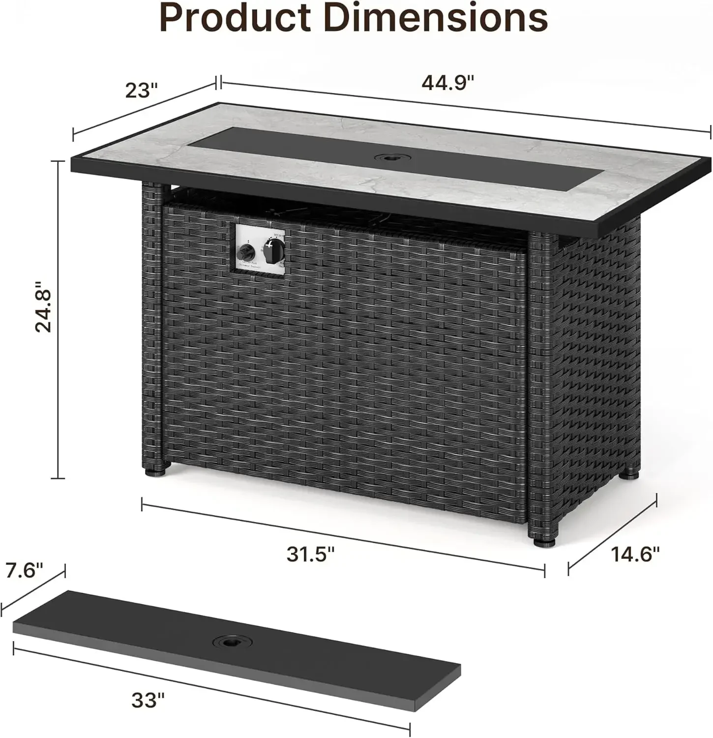 طاولة حفرة نار تعمل بالغاز مقاس 45 بوصة، حفرة نار من البروبان مع صخور زجاجية، غطاء مقاوم للماء وروطان البولي ايثيلين، حفر نيران للفناء الخارجي للفناء الخلفي