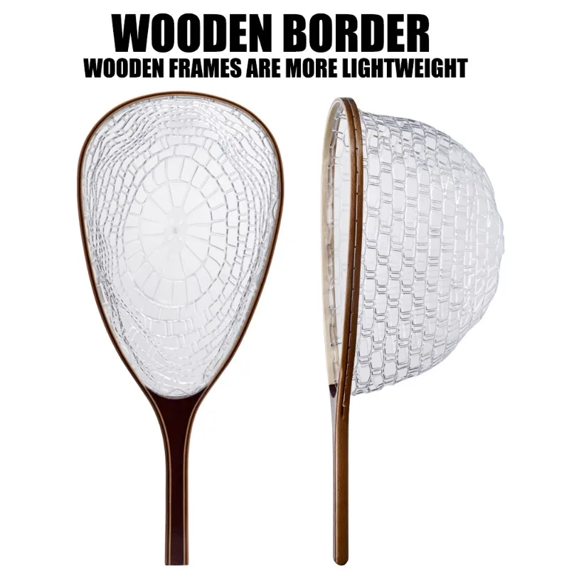 Fly Fishing Landing Net with Solid Wood Handle and Clear Rubber Coated Anti-Snag Mesh Hand Net for Stream Lure and Trout - view 3