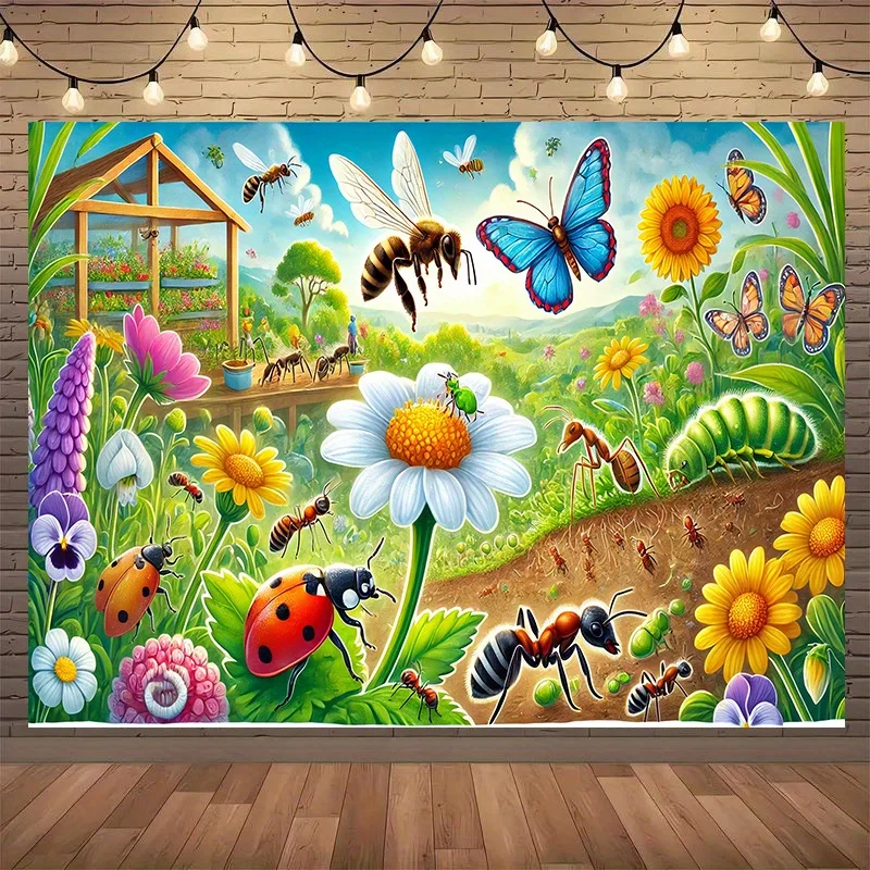

Гобелен «Гармония природы» — яркая садовая сцена с пчелиными бабочками и божьими коровками идеально подходит для декора детской комнаты, образовательная стена