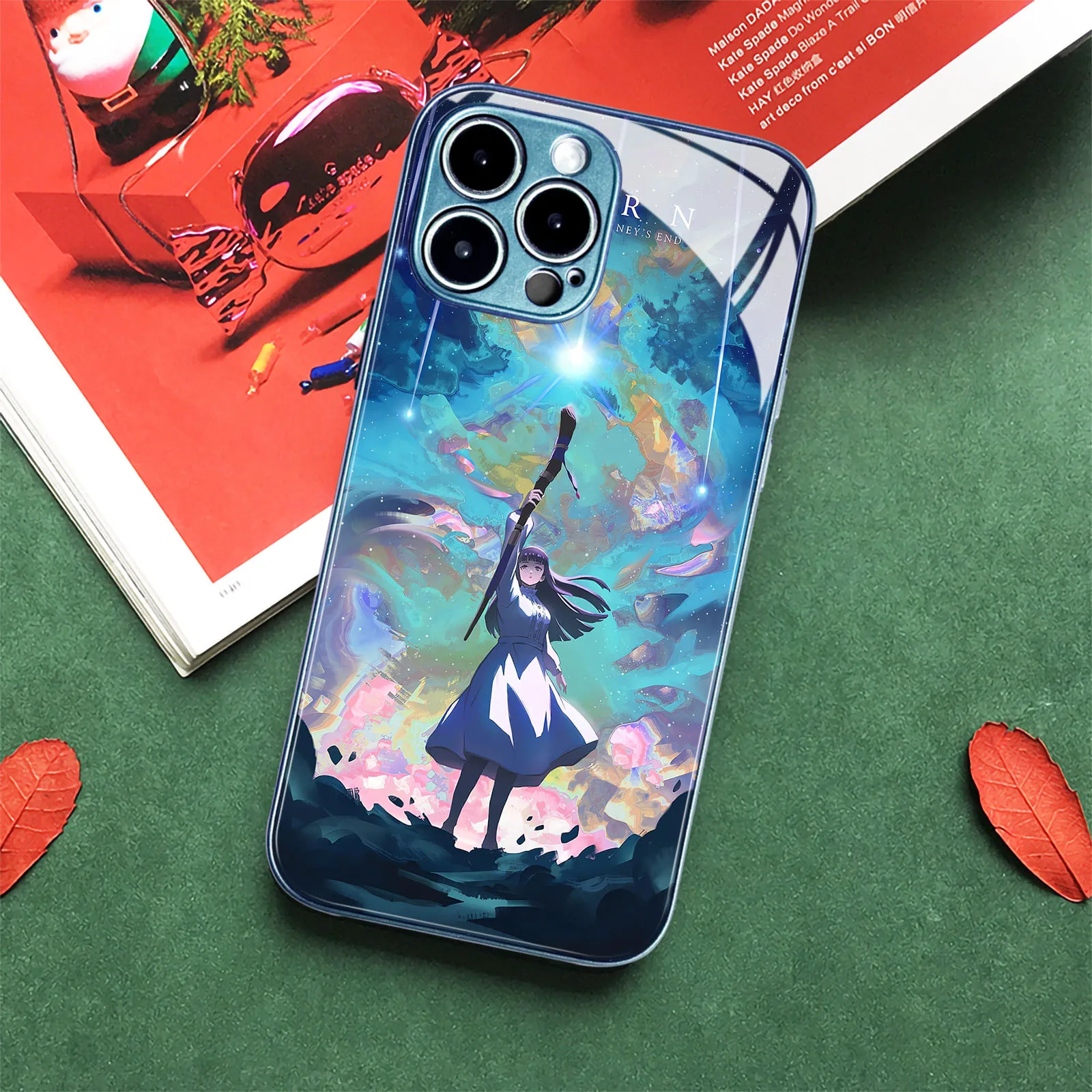 Fern Japanese Manga TPU Tempered Glass Anime Blue Colors Phone Case For iPhone 15 14 11 Pro Max 7 8 15 Plus 12 13 Mini Xr Xs