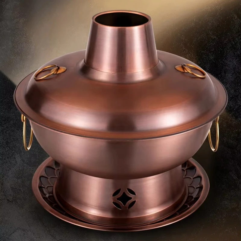 Copper hot pot pure copper thickened charcoal traditional double-sided shabu 5