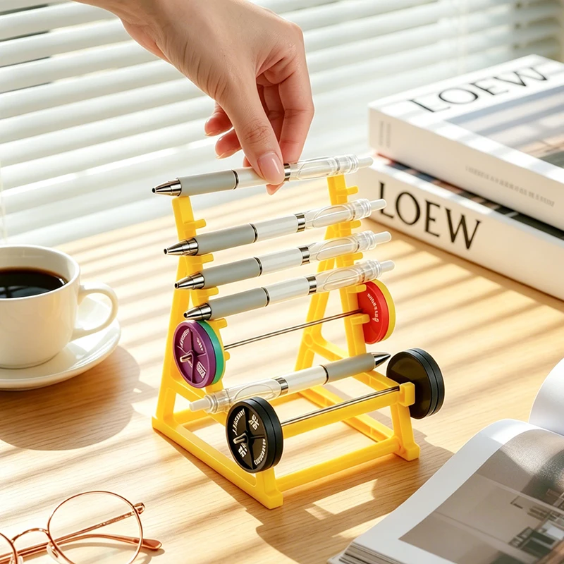 Creative Barbell Rack Shaped Pen Holder Funny Weightlifting Themed Stationery Organizer for Desk Storage and Aesthetic Home Offi