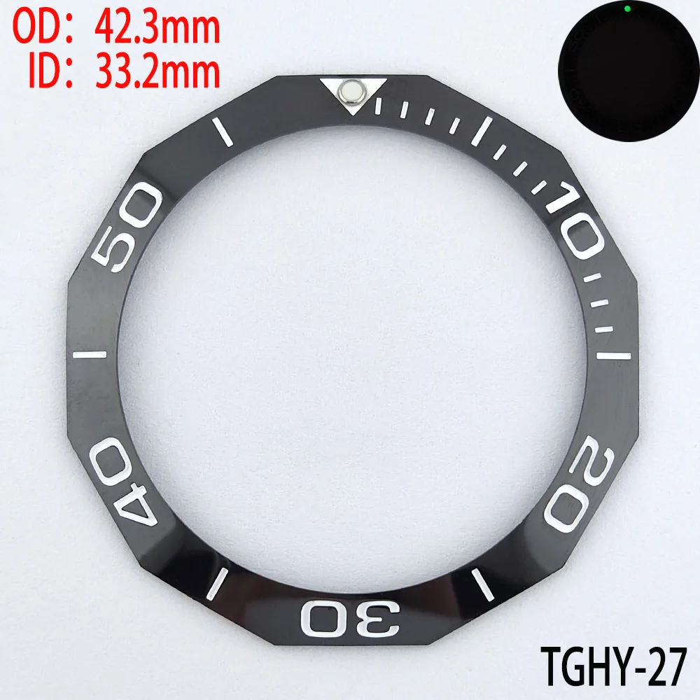 OD:42.3mm*ID:33.2mm Sloping Luminous Ceramic Bezel Insert Replacement fit TAG HEUER AQUARACER Automatic Watch WAY201