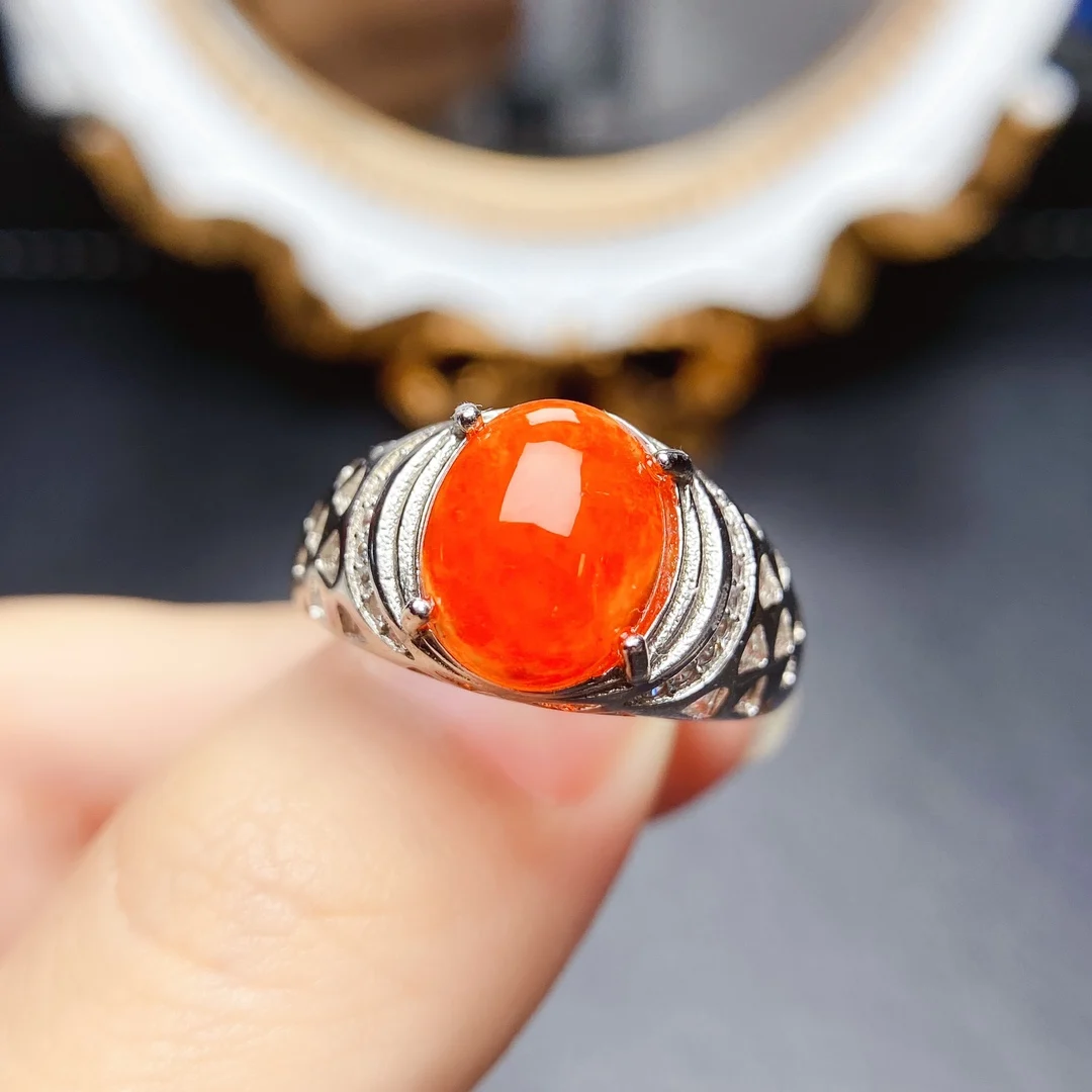 Oval 9x11mm Red Orange Opal Women Man Ring 925 Sterling Silver October Birthstone Opal Engagement Rings