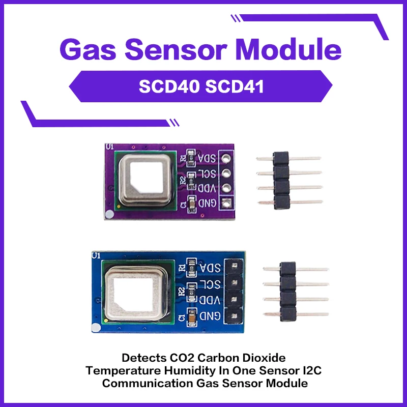 SCD40 SCD41 Módulo Sensor de Gás Dióxido de Carbono, Detecta Temperatura, Umidade em Um, Comunicação I2C, CO2