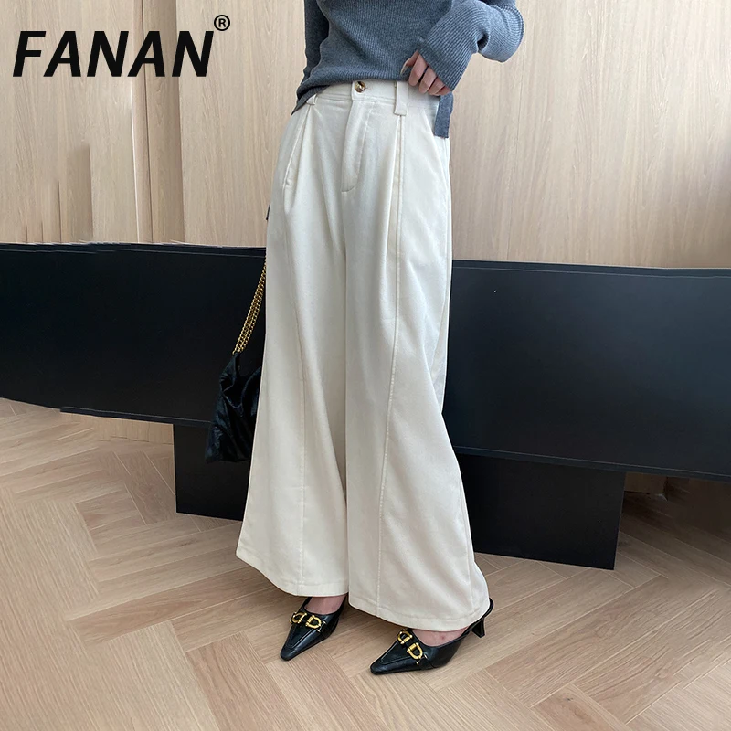 

FANAN Office Lady Straight Pants For Women High Waist Wide Leg Solid Minimalism Trousers Casual Female Clothes 2025 Autumn New