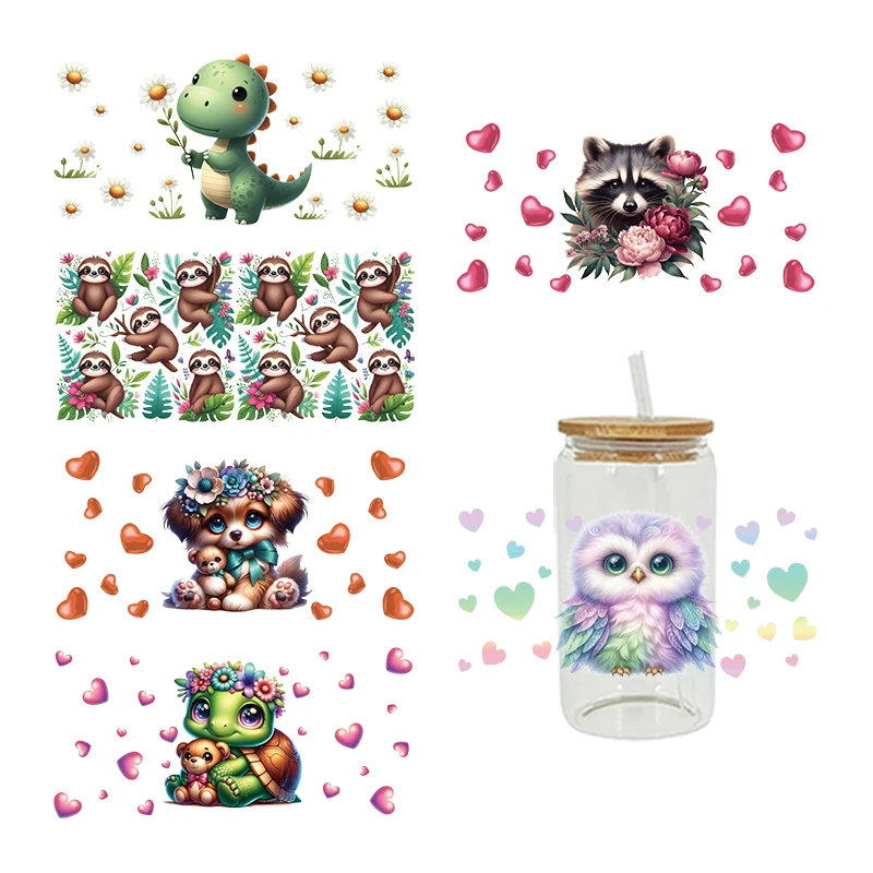 3D UV DTF Transfers Stickers 16oz Cup Wraps Cartoon Animal Printed For DIY Glass Ceramic Metal Leather Etc. D12493