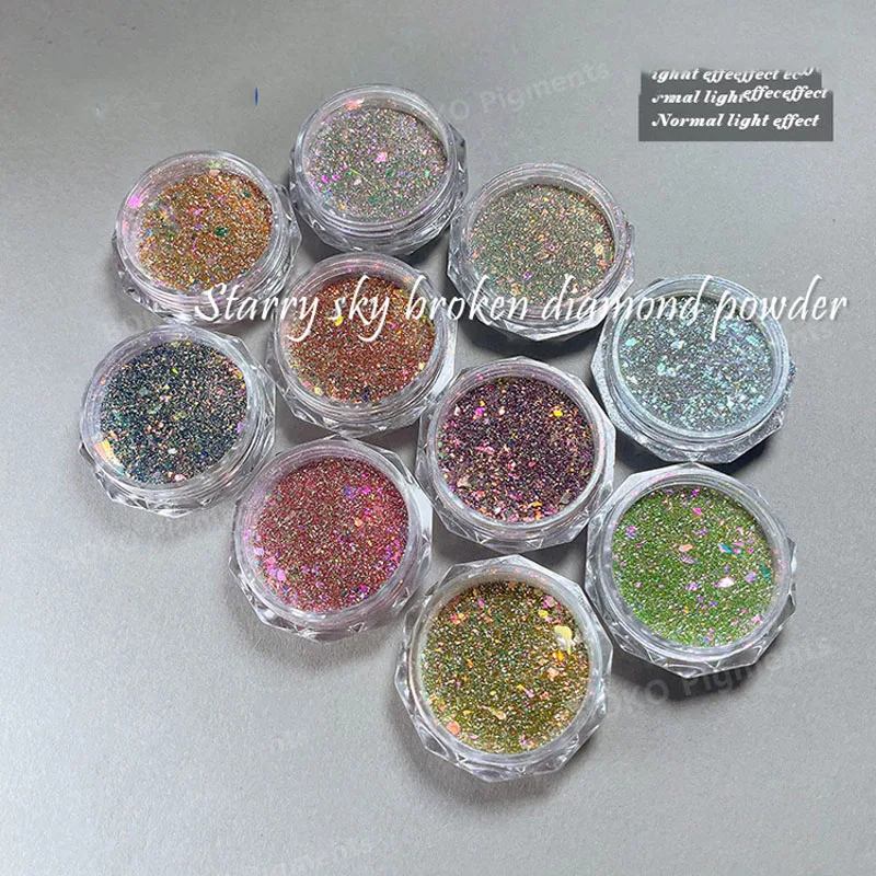 Polvere per unghie broccato nuvola a 6 colori Polvere riflettente per unghie con diamante spezzato Polvere glitter per unghie che rimbalza in discoteca Polvere brillante con diamante scintillante