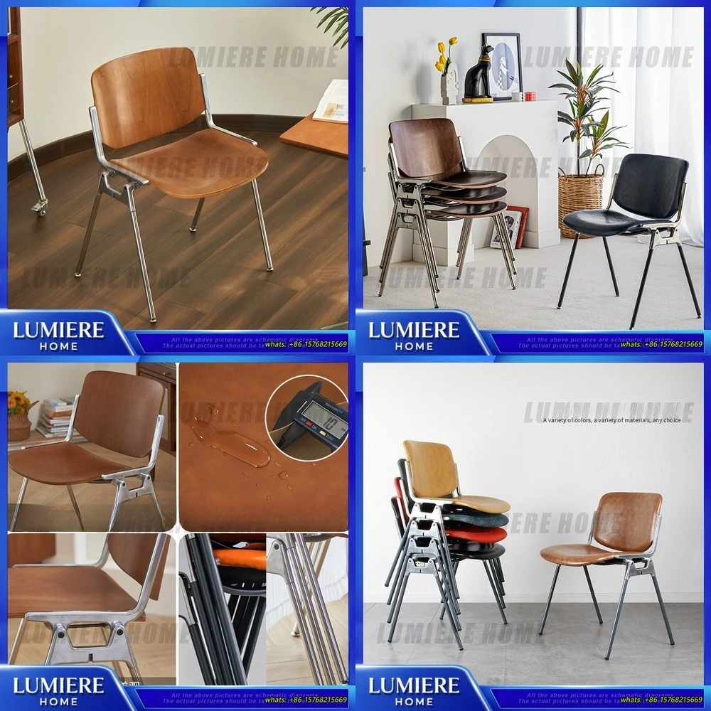 

Vintage Metal Dining Chair Modern Minimalist Backrest Upholstered Solid Wood Seat Indoor Home Cafe Restaurant Furniture