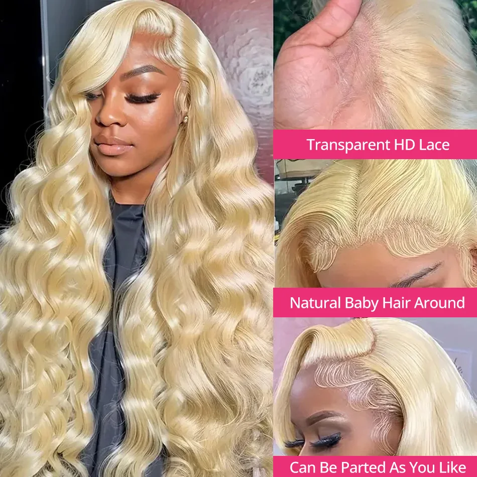 Perruque Lace Front Wig Body Wave brésilienne Remy naturelle, blond miel 613, 13x4, 13x6, transparente, pour femmes