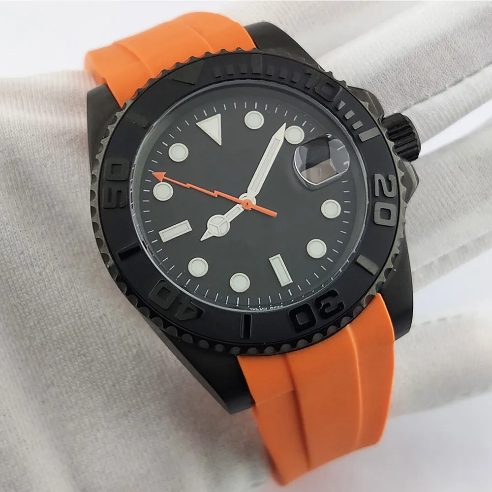 

40mm NH35 Case Men Stainless Steel Case Sapphire Glass Date Waterproof NH35 Movement rubber strap Watch Accessories