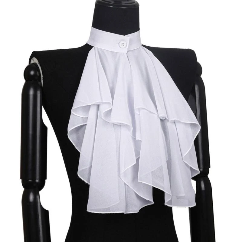 Women Medieval Ruffled Detachable Faux Collar Jabot Tie for Historical Reenactments and Theatrical Performances