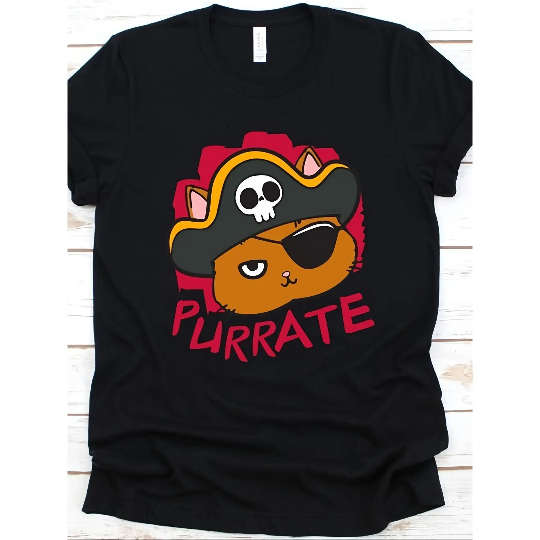 

Unisex Funny Pirate Cat T-Shirt | "Purrate" Pun Kitty Graphic Tee | Pet Lover Adventure Humor Gift Top