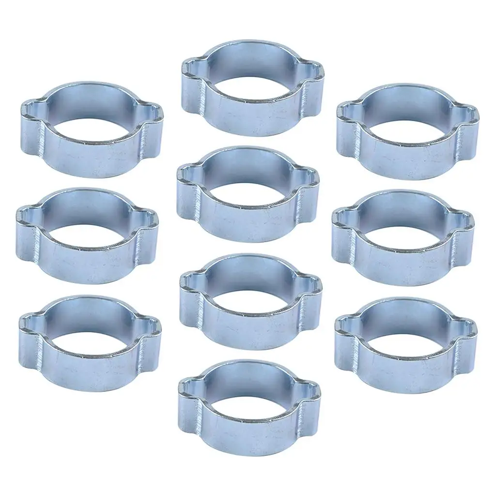 10pcs Double Ears Hose Clamp, 2 Ear Wide Adjustable 23-27mm Zinc-Plated Steel Hose Clamp Clips, Clamp