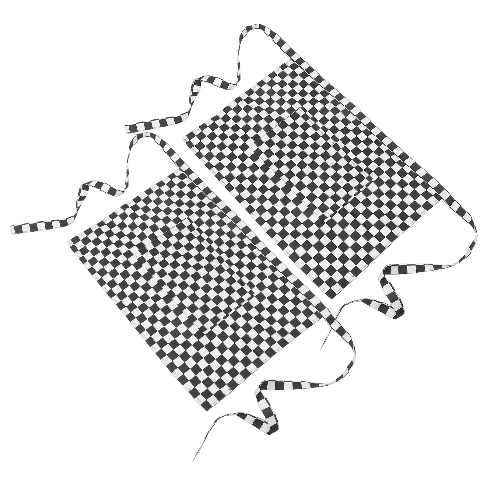 

2Pcs Waist Aprons for Servers Black White Checkered Design Functional Pockets Comfortable Work Aprons for Waitstaff